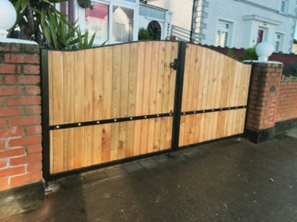 Metal framed timber infilled gates