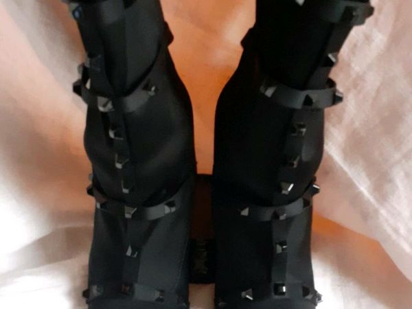 Black Studded  High Heel Ankle Boots.