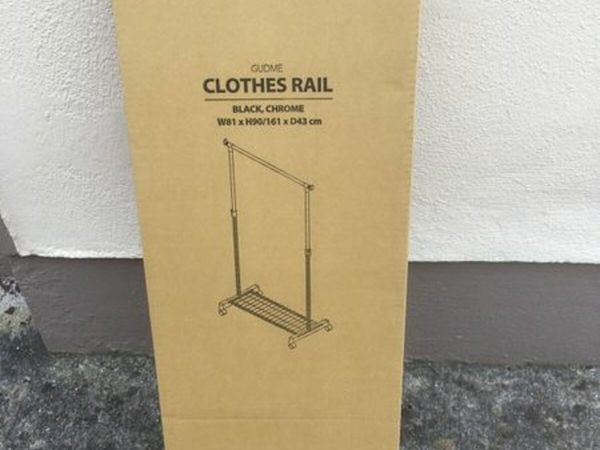 BRAND NEW Chrome / Black Clothes Rail with Shelf