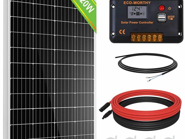 120W Solar Panel Kit Off-Grid System: 120W 12V Monocrystalline Solar Panel with 30A Charge Controller + Solar Cables + Mounting Brackets for Motorhome RV Boat Shed Camping