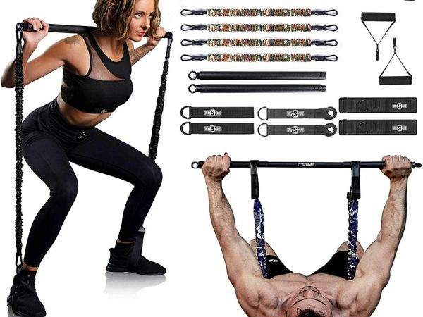 INNSTAR Portable Resistance Bands Bar, Workout bar for Powerlifting Strength Training Cardio Exercise and Home Gym