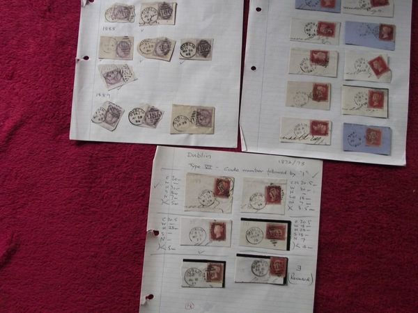 32 X Victoria Penny Red & Penny Lilac Postage Stamps - All with Dublin Cancellation stamp - 1858 to 1889