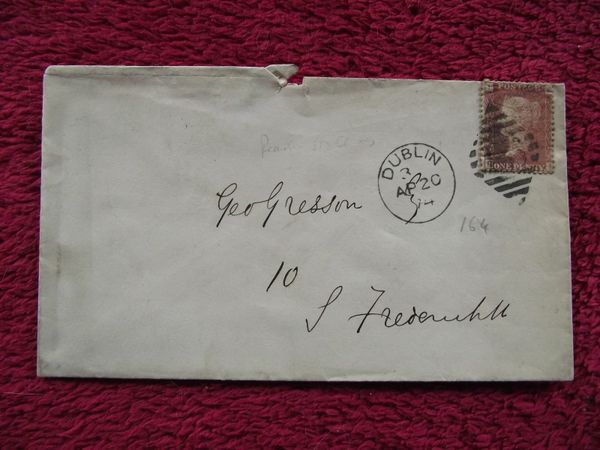Victoria Penny Red Stamp on envelope with Dublin Cancellation stamp - 1874?