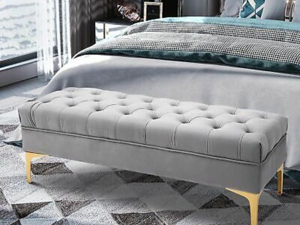 Ottoman Bench Entryway Bed End Shoe Bench for Living Room Bedroom Grey