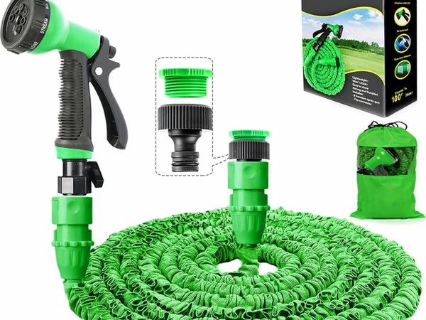 Flexible Expanding Hose with 8 Function Spray Nozzle by Homoze (100FT, Green)