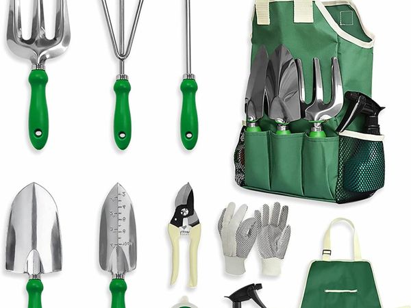 11Pcs Hand Tool Set Equipment with Tote Bag Adjustable and Apron, Gardening Kit for Women