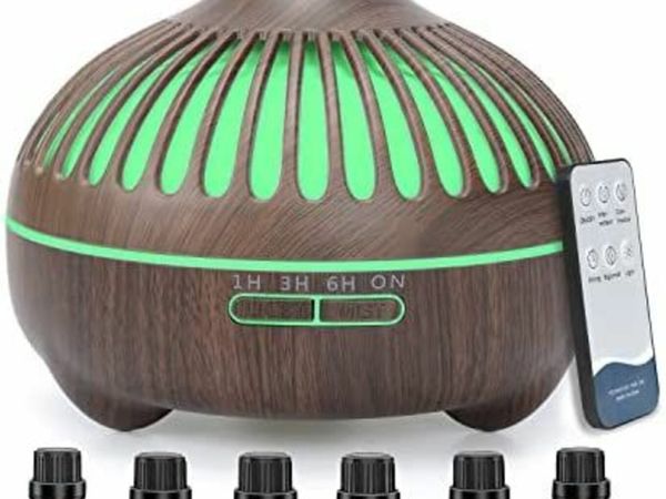 Essential Oil Diffuser,550ml Diffusers for Home Oil Diffuser Aroma Diffuser with 6 Essential Oil Sets,7 Color Mood Lights,4 Timer Settings for Home, Bedroom, Office, Yoga