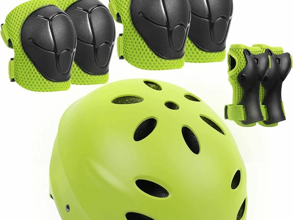 Kids Protective Gear Set, 7 in 1 Adjustable Bike Helmets for Roller Skating Skateboard