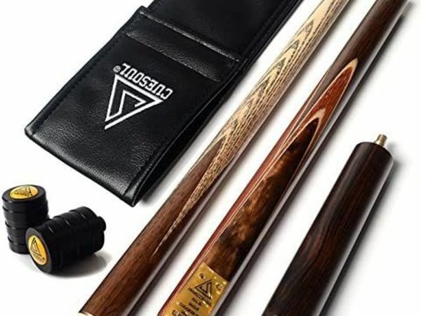 CUESOUL 57" Handcraft 3/4 Jointed Snooker Cue With Extension/Joint Protector Packed in Leatherette Cue Bag