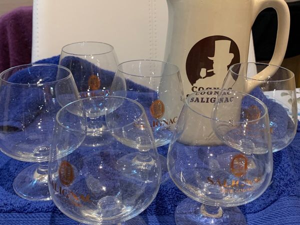 Salignac cognac brandy vintage jug and 6 glasses