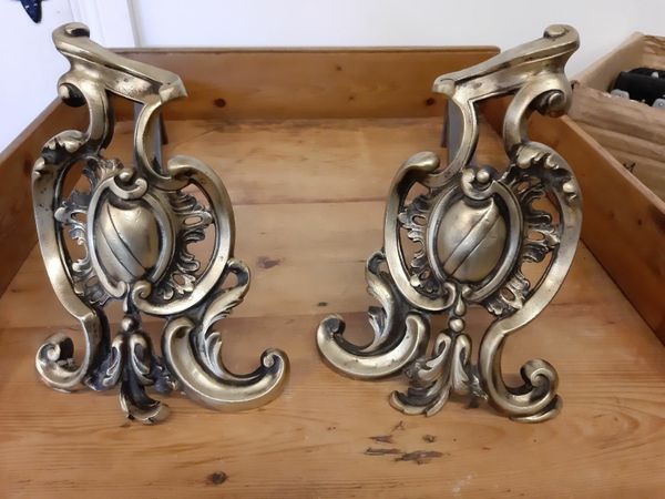 Pair Victorian brass fire doggs