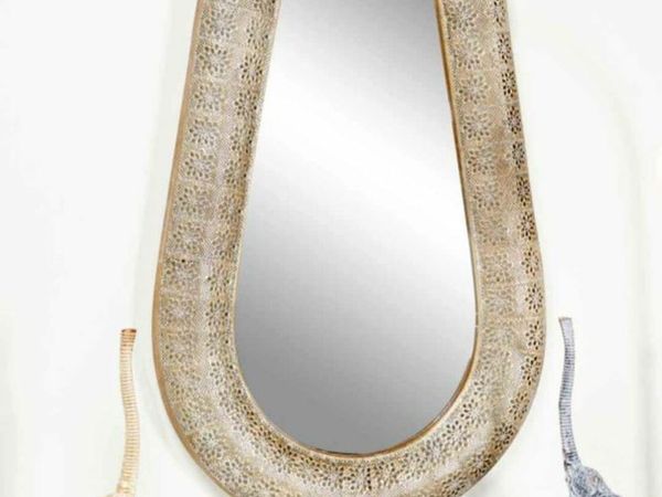 Large Oval gold pierced metal mirror