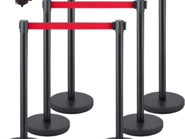 6 X Retractable Crowd Control Barriers Queue Pole Post Stanchions Belt Set