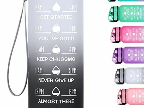 MEITAGIE 1000ml Motivational Water Bottle with Time Marker, Leak-proof BPA Free Tritan Drink Bottle with Fruit Strainer, Perfect for Fitness, Gym and Outdoor Sports