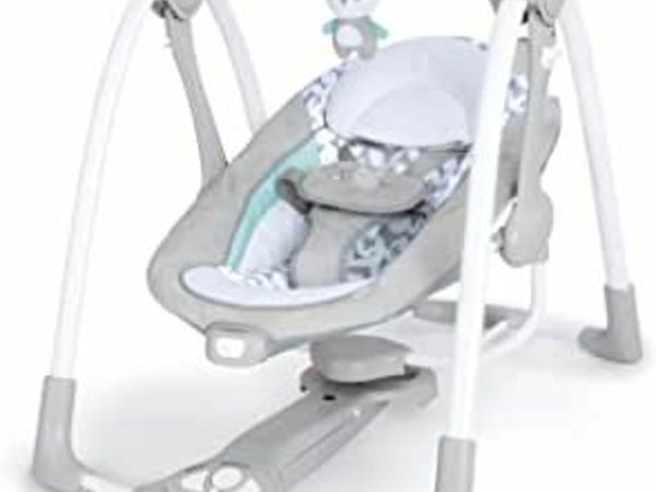 Ingenuity, ConvertMe 2-in-1 Compact Portable Baby Swing & Infant Seat, 5 Automatic Swing Settings, Soothing Vibrations, 12 Melodies, 4 Nature Sounds - Raylan, Ages Newborn to 9 Month,