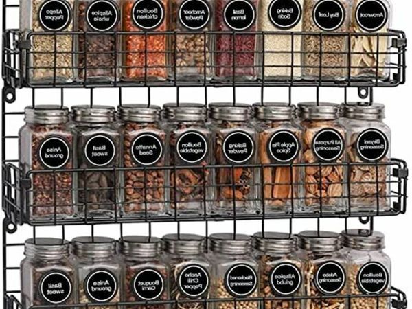 X-cosrack Spice Rack Organizer Wall Mounted 5-Tier Stackable Black Iron Wire Hanging Spice Shelf Storage Racks,Great for Kitchen and Pantry Storing Spices Seasoning, Household Items,Bathroom and More