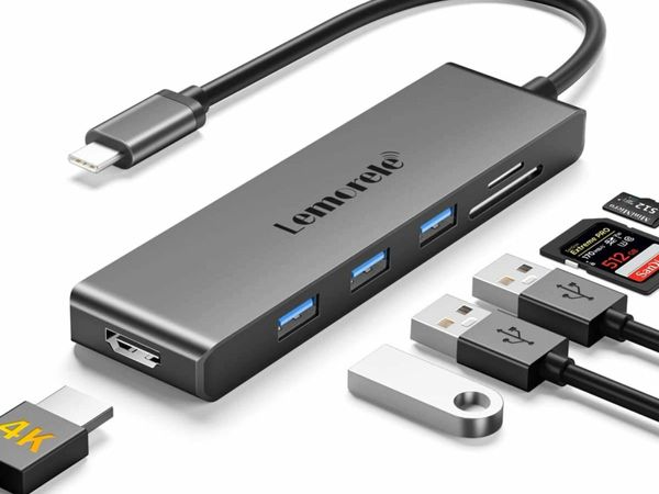 Lemorele USB C HDMI Hub 4K - 6 in 1, Aluminum Space