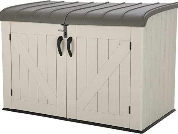 Lifetime 60170 6 x 3.5 ft Heavy Duty Low Plastic Shed Horizontal Storage Box - Desert Sand/White