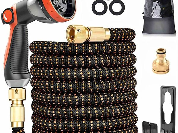 Expandable Garden Hose, Upgraded 3-Layer Latex Hose Pipe, 3/4"&1/2" Solid Brass Connectors