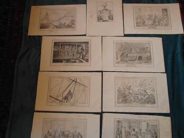 9 George Cruikshank Engravings - "The Sailor's Progress" - Bentley London 1875