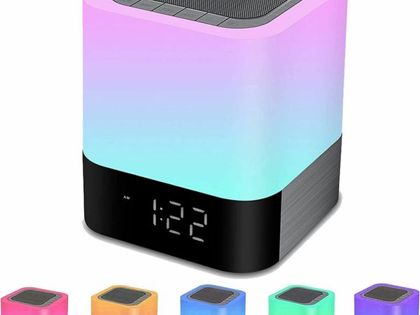 Bedside Lamp with Alarm Clock Bluetooth Speaker, Night Light Bedroom Decor RGB Color Changing LED