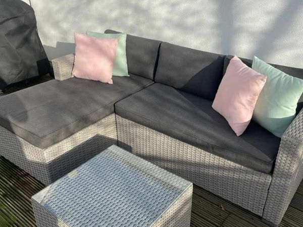 Corner Garden Sofa with table, cushions and cover