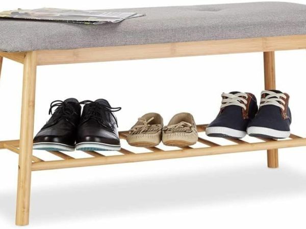 Shoe Bench for 2 People - Upholstered Bench with Shoe Rack
