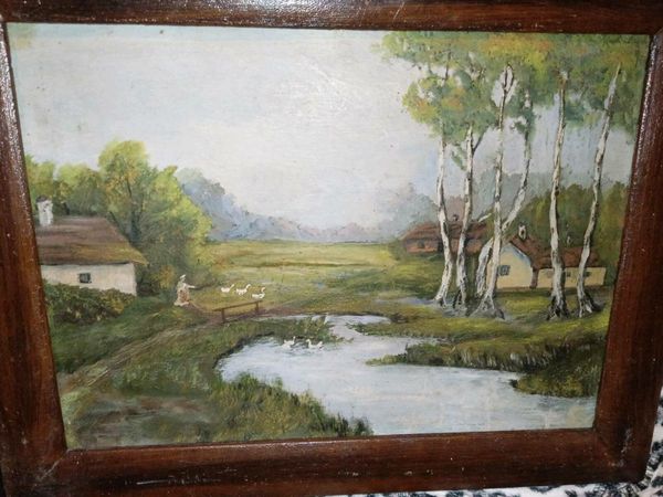 Antique 2sided oil painting