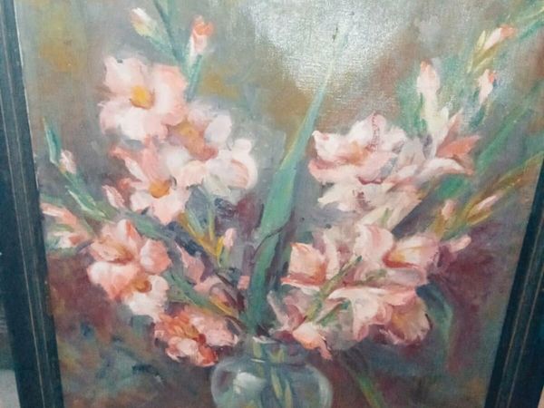 Gladiolus -antique oil painting