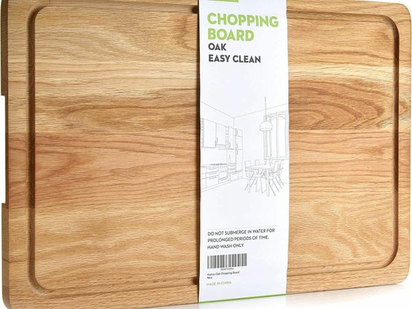 Premium Oak Wooden Chopping Board by Harcas. Extra Large Size Cutting Board for Kitchen 45cm x 30cm x 2cm