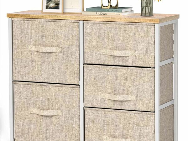 Pipishell Chest of Drawers, Fabric Storage Drawers with Wood Top and Large Storage Space