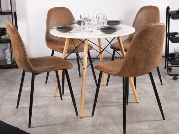 Dining Chairs Set of 2 Soft Seat and Back Kitchen Chairs with Solid Metal Legs for Living Room Bedroom Suede Brown
