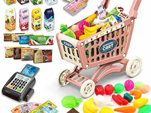 deAO Kids Shopping Cart Trolley Toy, 65pcs Superma