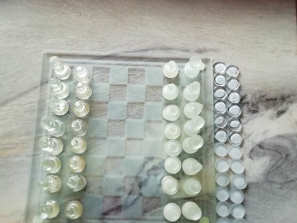 Glass chess & draught set