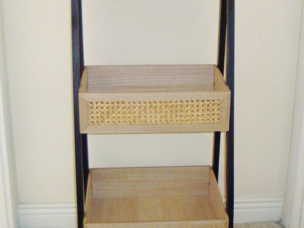 Ladder shelf storage unit black frame with cane detail