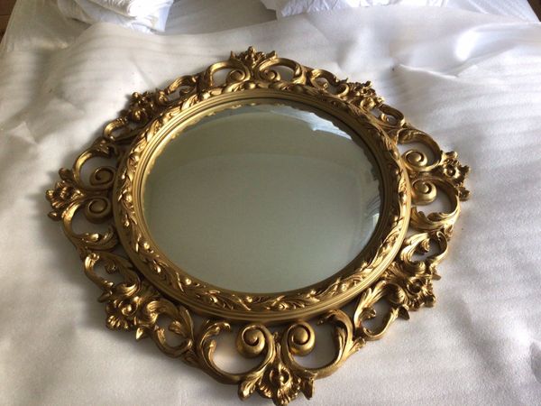 Antique wooden framed convex mirror