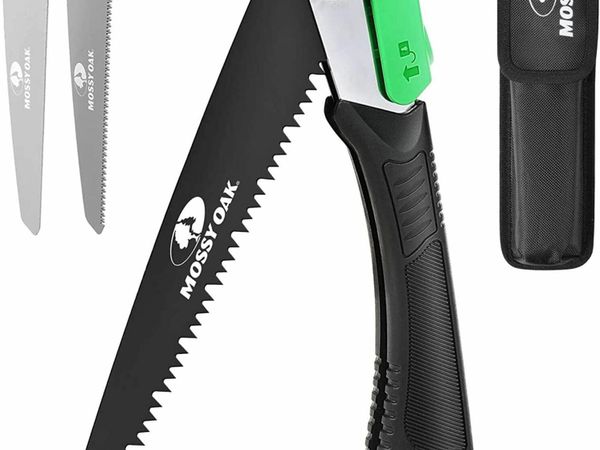 Mossy Oak Pruning Saw, Folding Hand Saw with Secure Lock, 3 Blades Made of Cr-V and 65Mn