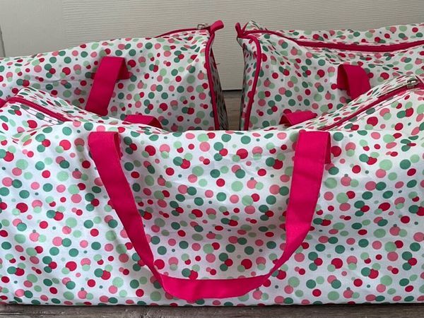 White with Pink and Aqua Polka Dots Craft Accessories Storage Bags