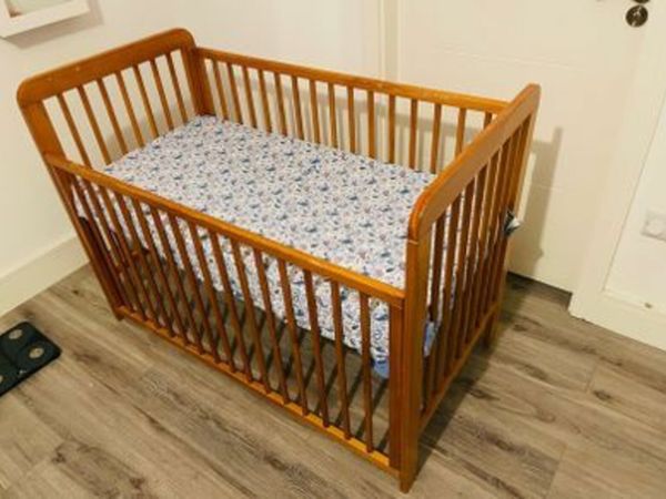 wooden baby cot with mattress