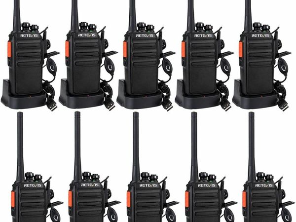 RT24 Walkie Talkie PMR446 License Free, Professional Two Way Radio 16 Channels VOX Scan Monitor, 2 Way Radio with USB Charger Base and Earpieces for Commercial, School (Black,10 Pack)