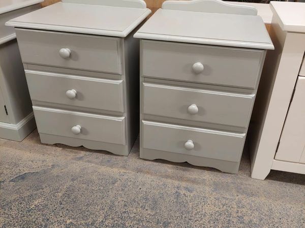 Pair solid pine bedside lockers, grey