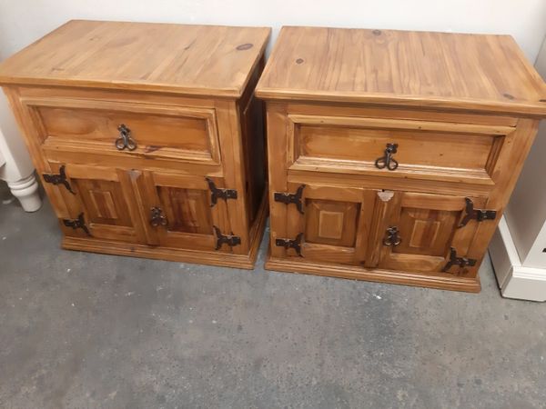Pair heavy pine bedside cabinets