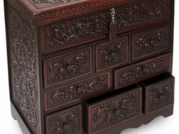 NOVICA Large Handmade Leather And Wood Jewelry Box, Brown, 'Travel Chest'