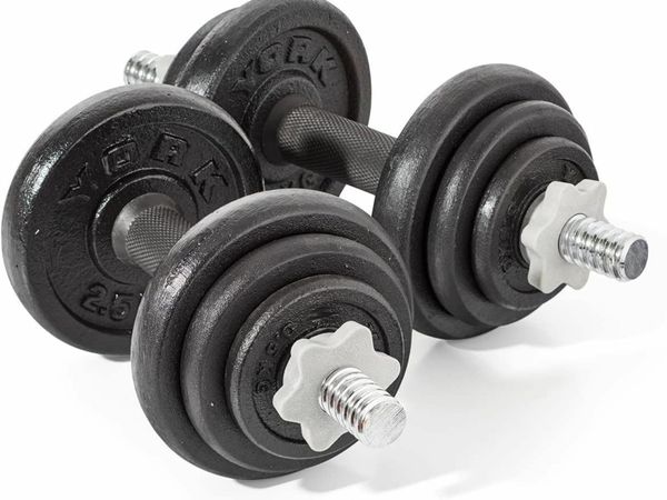 York Fitness 20 kg Cast Iron Spinlock Dumbbell (Pack of 2) - Black
