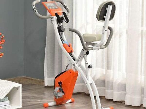 2-in-1 Folding Exercise Bike Upright Cycling Magnetic w/ Resistant Band Orange