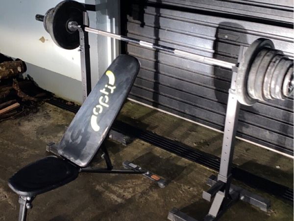 Home gym - barbell weights and bench