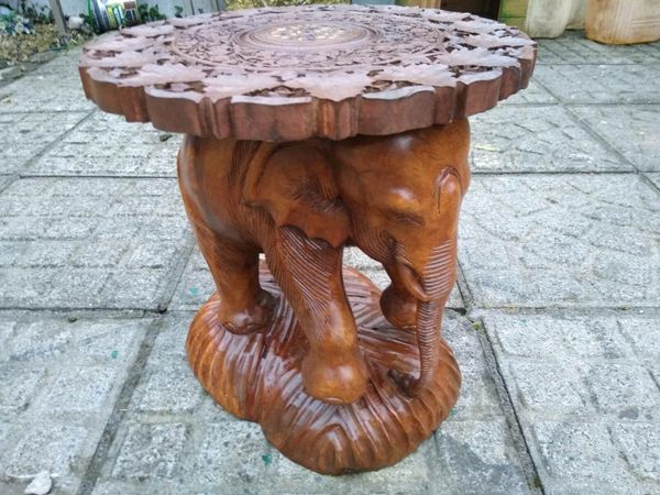 Vintage Hand Carved Elephant Table
