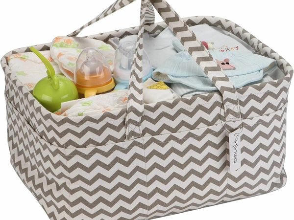 Hinwo Baby Diaper Caddy 3-Compartment Infant Nursery Tote Storage Bin