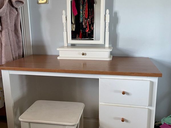 Dressing table, stool and mirror