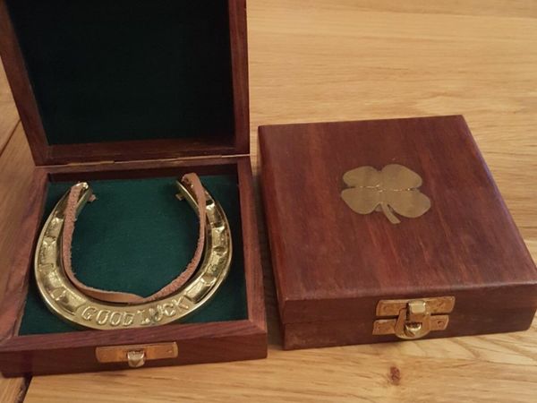 horseshoe good luck , wooden box, lucky